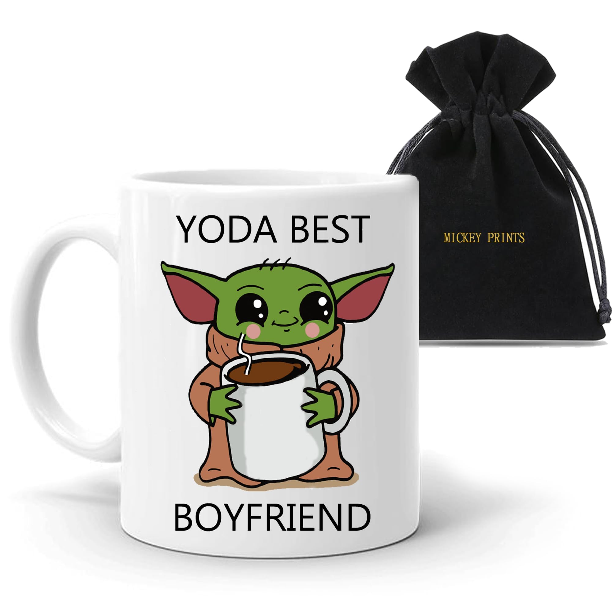 mickey prints Boyfriend or Husband Gift Baby Yoda Best Boyfriend Coffee Mug Funny Gift Free Pouch