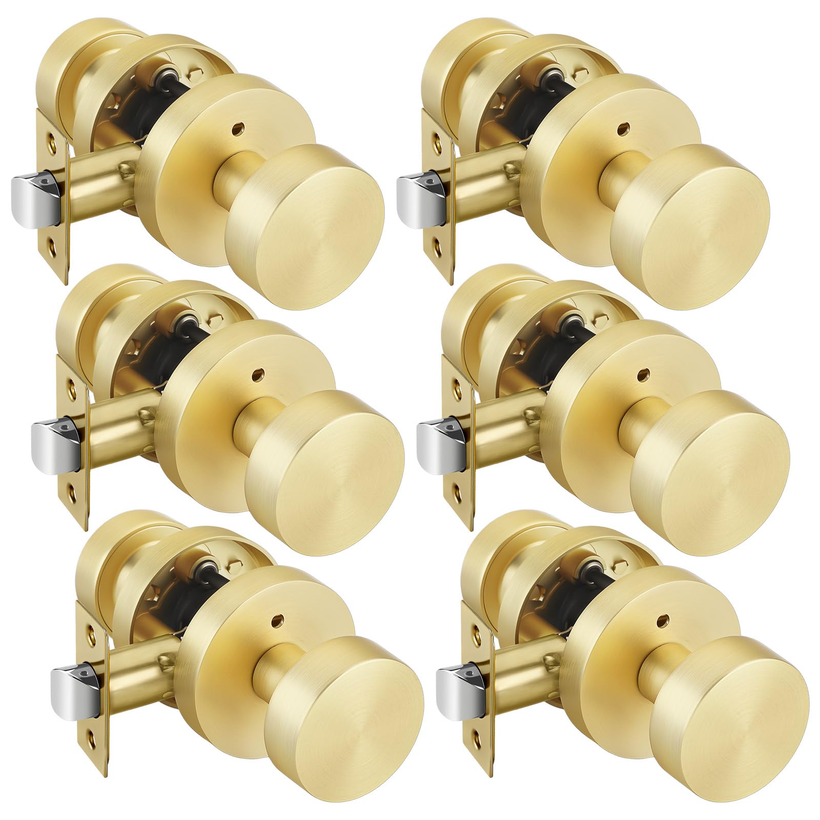 Photo 1 of goldenwarm Gold Door Knobs Interior, Zinc Alloy Round Ball Brushed Gold Privacy Door Knobs for Bedroom, Bathroom, Modern Heavy Duty Interior Doorknobs - 6 Pack