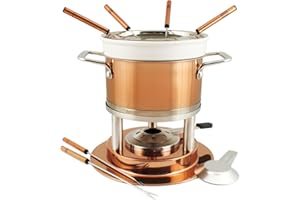 Swissmar Bern 11-Piece Copper Plated 3-in-1 Fondue Set - Ideal for Melting Cheese, Chocolate, Butter, & More - Perfect for Ki