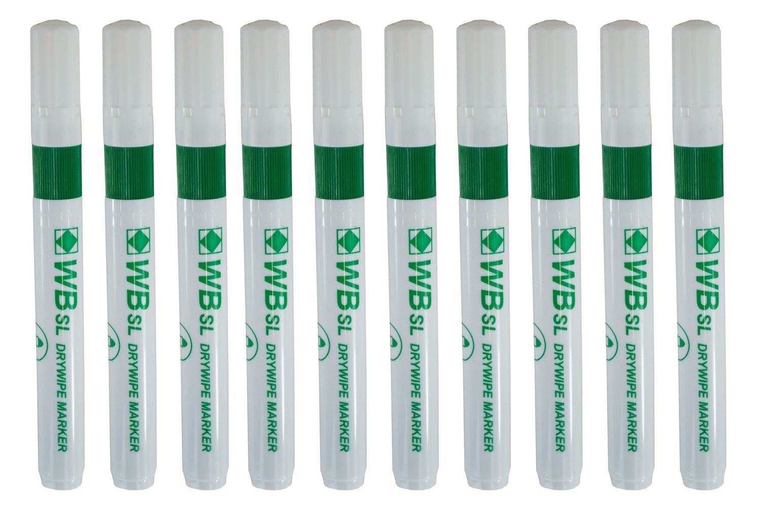Hainenko 871004 WB SL Bullet Tip Dry Wipe Marker - Green (Pack of 10)