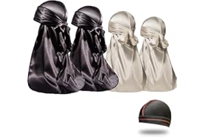 FORCEWAVE 4PCS Silky Durags for Men Women 360 Waves with 1 Wave Cap, Silky Satin Durag Extra Long Tails