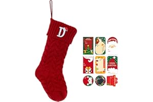 ZGCYSMHT Christmas Stockings Personalized Custom Initials 18 Inches Knitted Christmas Stockings with Letter Fireplace Hanging Monogram Xmas Stockings for Kids,Family Holiday Party Decoration（Red D）