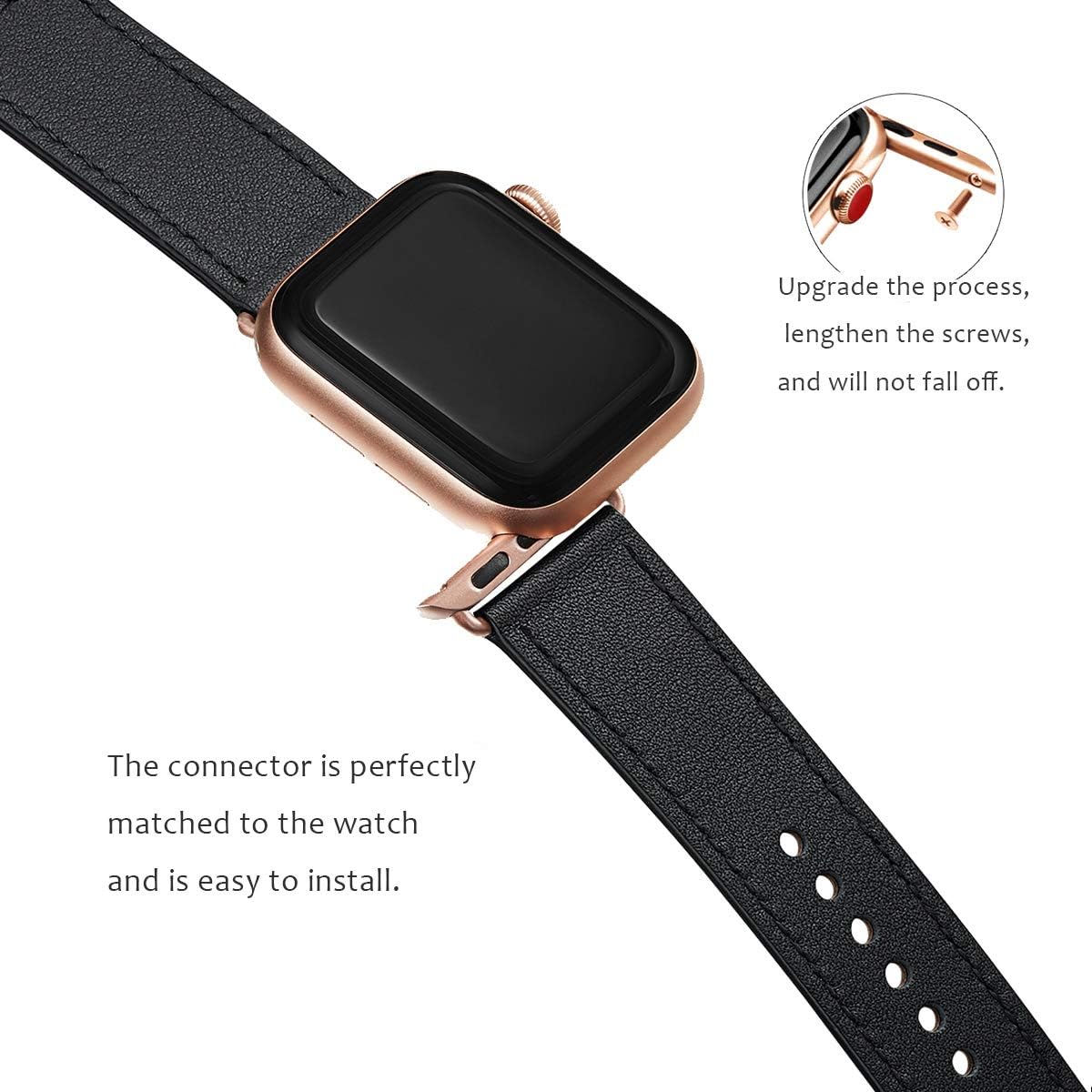POWER PRIMACY Bands Compatible with Apple Watch Band 38mm 40mm 42mm 44mm, Top Grain Leather Smart Watch Strap Compatible for Men Women iWatch Series 6 5 4 3 2 1,SE (Black/Rosegold, 38mm/40mm)