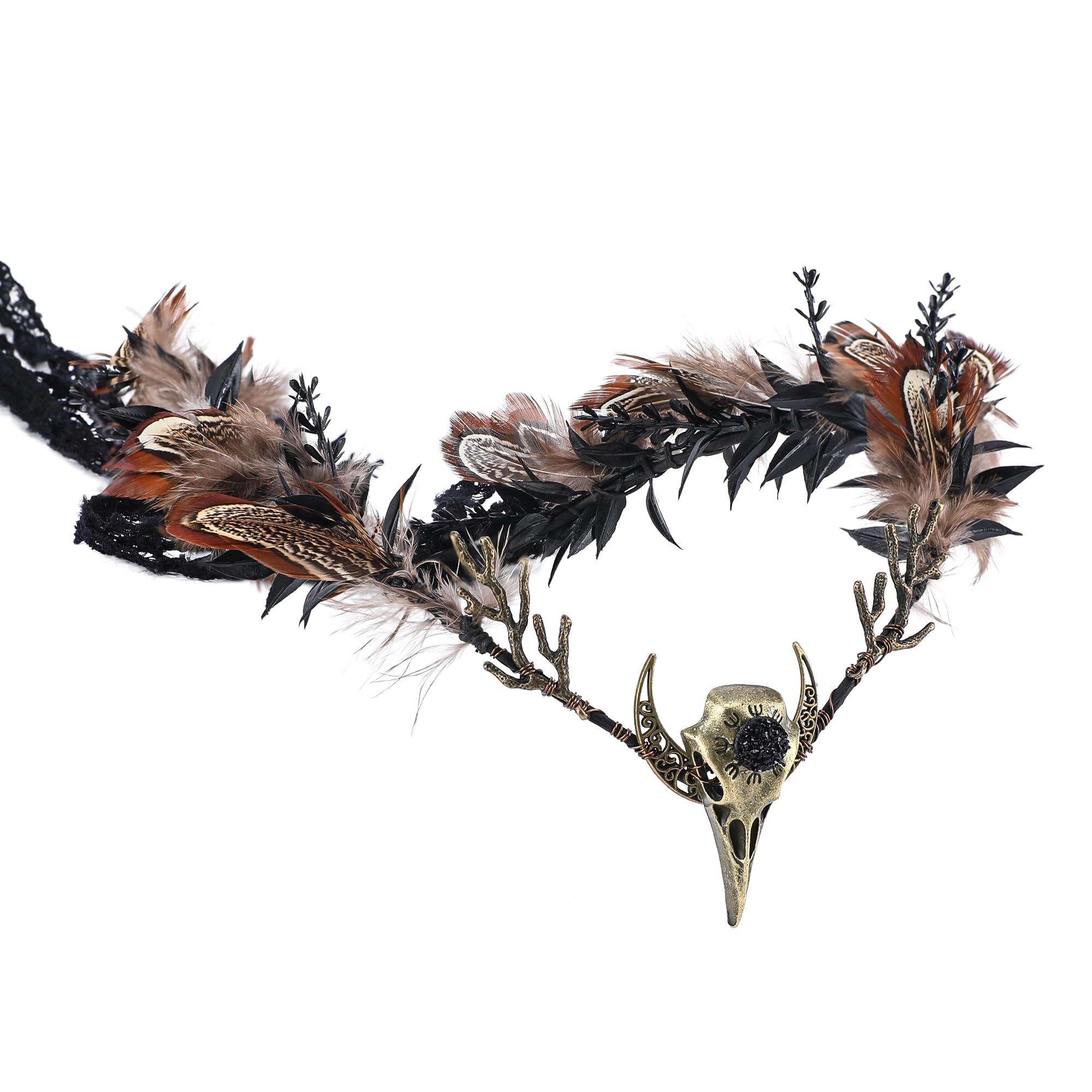 MOSTORY Brown Gothic Feather Crown Dark Elf Cirlet for Renaissance Women Witch Halloween Cosplay