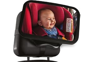 CJ TECH Baby Car Mirror with 360° Rotation - 9.8" Convex Shatterproof Mirror for Baby Safety with Extra Wide & Clear View - Car Seat Rear Facing with Adjustable Straps