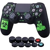 YoRHa Laser Carving Silicone Cover Skin Case for Sony PS4/slim/Pro Dualshock 4 Controller x 1(BH) with Thumb Grips x 10