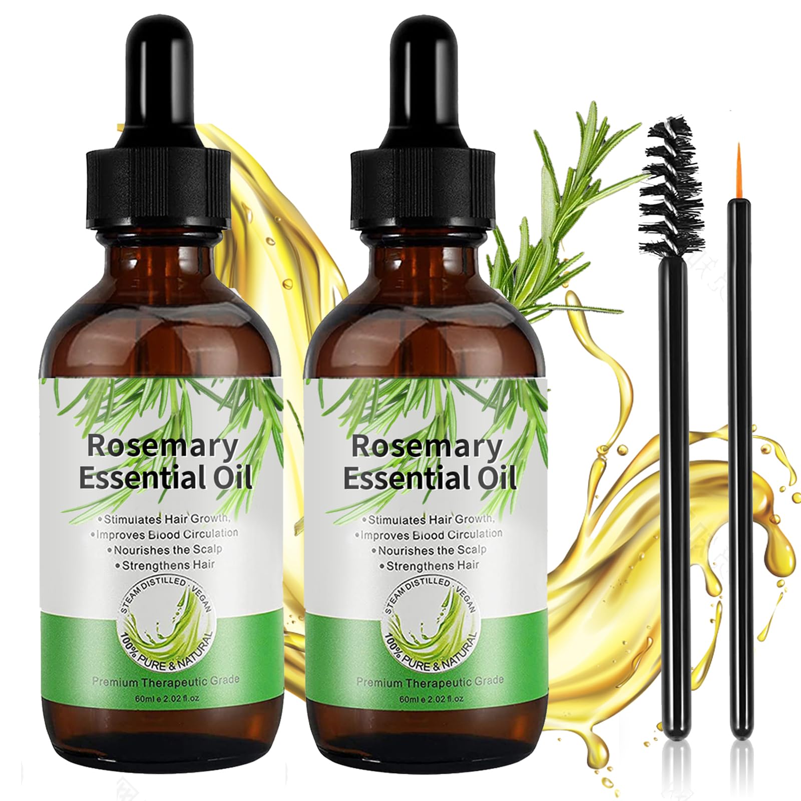 Rosemary Oil for Hair Growth, Rosemary Essential Oils for Hair Loss & Skin Care, Strengthens Hair, Nourishes Scalp, Light Weight, Non Greasy, Improves Scalp Circulation 2 * 60 ml for Unisex