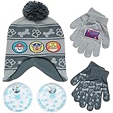 Nicklelodeon Paw Patrol Boy's Winter Hat and 2 Pair of Gloves or Mittens Set (Toddler/Little Boys) Size Age 4-7, Paw Patrol Grey Glove with Handwarmers