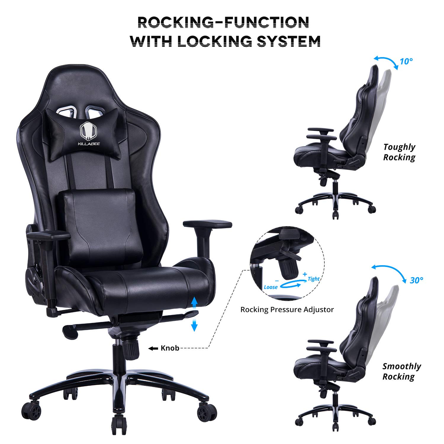 KILLABEE Big And Tall Gaming Chair With Metal Base Ergonomic Leather Racing Computer Chair