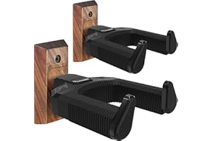 ONMIWOD Guitar Wall Mount 2 Pack, Auto Lock Black Walnut Wood Guitar Hanger, Guitar Wall Hangers, Guitar Holder Hook Wall Stand for Classical, Acoustic, Electric Guitar, Banjo, Bass, Gift for Guitar Player
