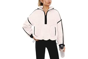 Yanekop Womens Quarter Zip Pullover Sherpa Fleece Jacket Oversized Zip Up Sweatshirt Half Zip Pullover Fuzzy Outerwear