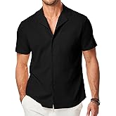 JMIERR Men's Casual Button Down Shirts Short Sleeve Textured Summer Beach Shirt Cuban Vacation Shirts with Pocket