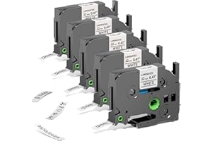 Airmall 12mm .47 Laminated White Tz Tape Compatible with Brother Label Maker Tape Refill TZe-231 TZe231 Replace for Brother P Touch D210 D200 D400 1280 1290 1880, Black on White 1/2 Inch, 5-Pack