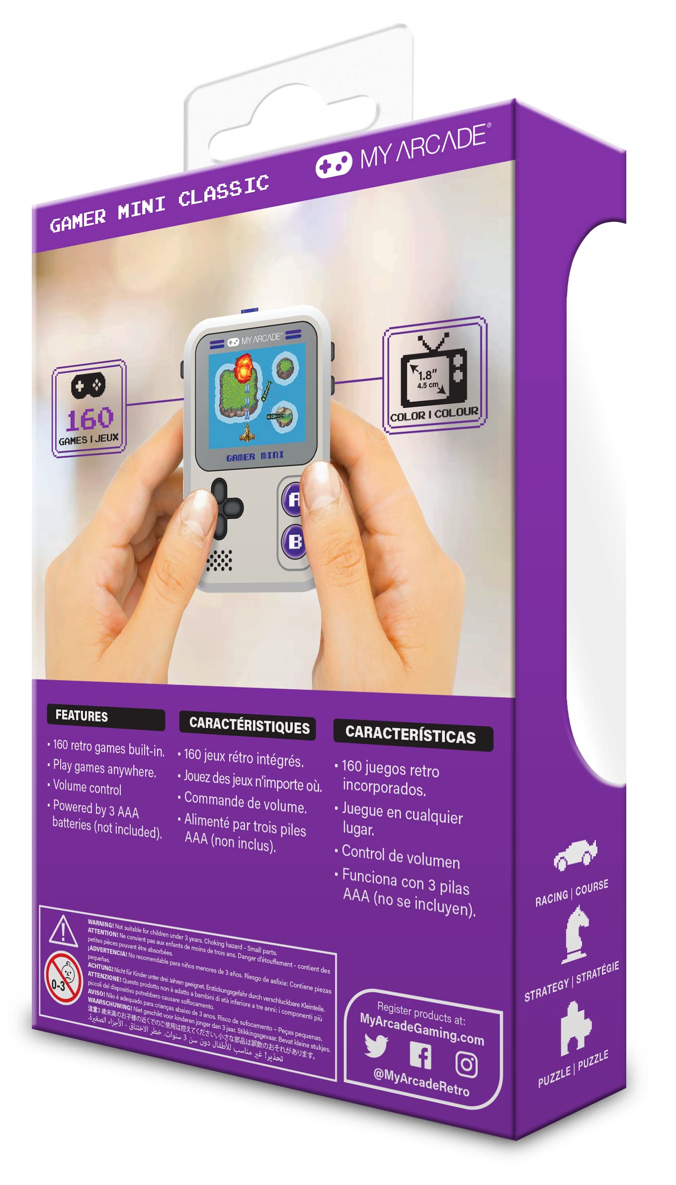 My Arcade Gamer Mini Classic-Purple: Games for Kids, Miniature Handheld Gaming System Packed with 160 Games, 1.8'' Color Display (DGUN-3924), Small