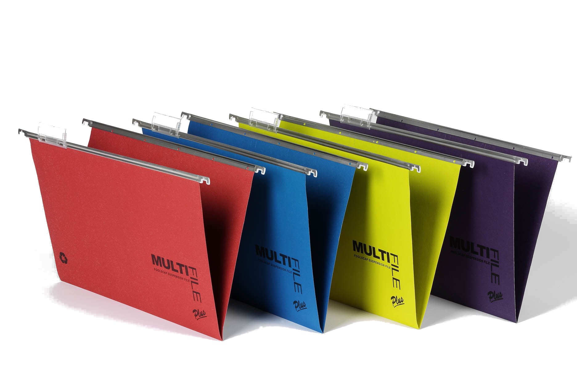 Rexel Foolscap Suspension Files with Tabs and Inserts for Filing Cabinets, 15 mm V-base, 100 Percent Recycled Manilla, Assorted Colours, Multifile Plus, Pack of 10, 92807