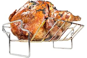 BYLEEY Rib and Roaster Rack Accessories for Green Egg, Stainless Turkey Roasting Rack for Grilling and Smoking - Perfect for Roast Chicken, Leg of Lamb, Forerib of Beef, Fits 18In or Larger Kamado Grills