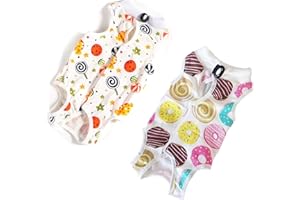 IKIKICUBEE 2 PCS Cat Recovery Suit for Spay Abdominal Wounds Female, Cat Onesie for Cats After Surgery, Pet Surgery Recovery Suit Kitten Onesie for Cats Anti Licking (Sweet (2PCS), Medium)