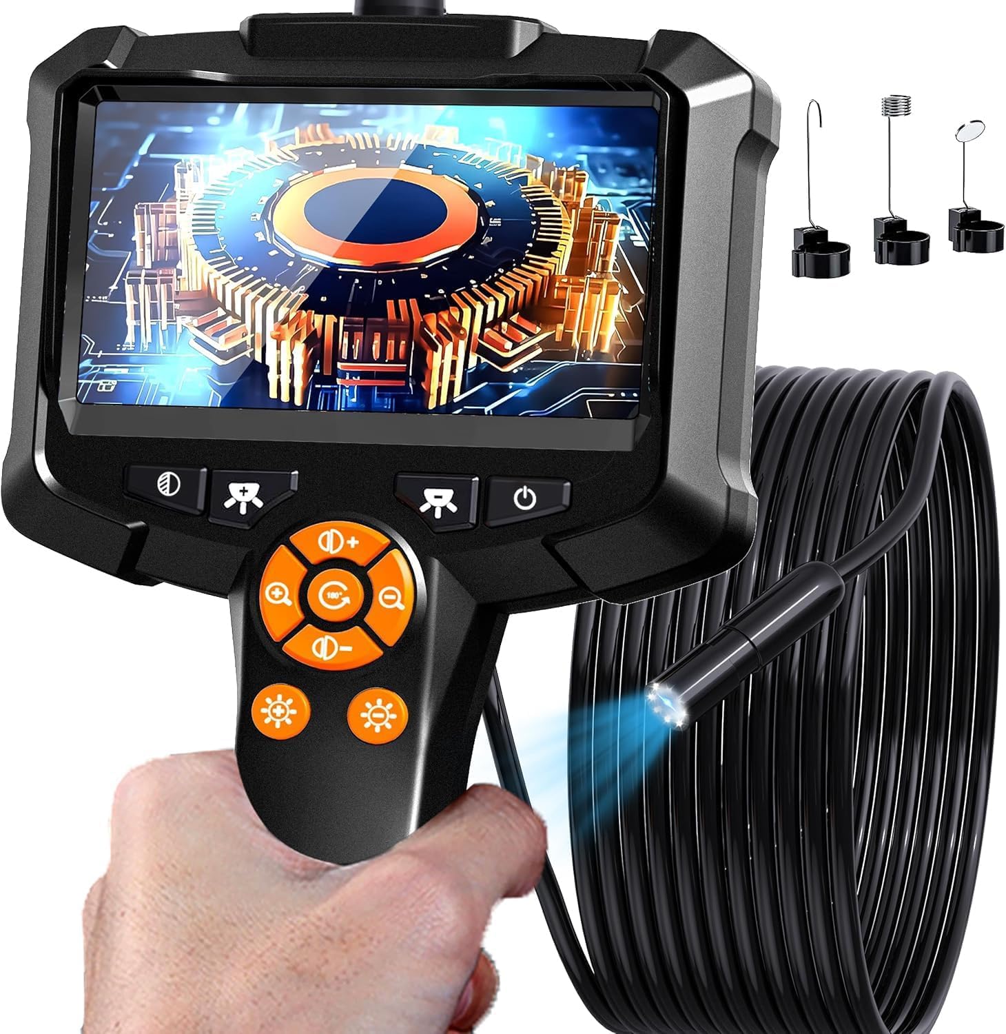 Daxiongmao 1080P HD Borescope Camera, IP67 Waterproof Endoscope with 8 Adjustable LED Lights, 16.5ft Semi-Rigid Snake Camera for Automotive Engine, Wall, Vent, Pipe Inspection, Men's Tool