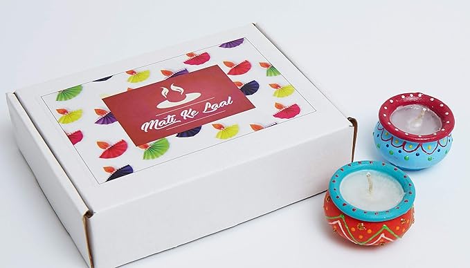 Mati Ke Laal Earthenware Handmade Mild Fragrance Candle Wax Diwali Diyas (Multi_5.5 Inch X 7.8 Inch X 2.3 Inch)