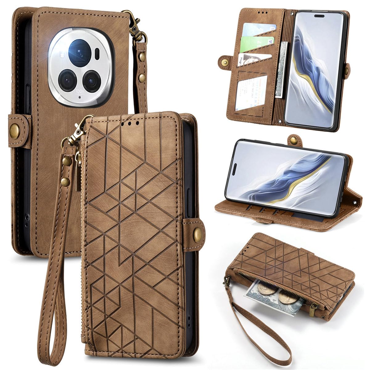 MOJIA Case for Honor Magic 6 Pro / Magic6 Pro Cover, [Anti-fall] Fashion Flip Case with Card Slots and Stand, Premium Leather Wallet Cover. Brown — image 1