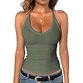 Jar of Love Women's Workout Tank Top with Built-in Shelf Bra-V-Neck Racerback Ribbed Cami for Gym, Yoga, Running