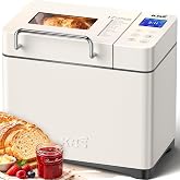 KBS 2.2LB Bread Maker with Healthy Ceramic Pan, Auto Nut Dispenser, 17-in-1 Automatic Bread Machine for Gluten-Free &amp; Sourdough Bread, Touchscreen, 15H Timer, 3 Crust Colors, White Stainless Steel