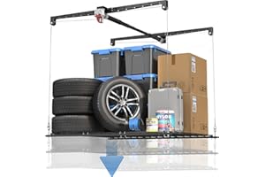 KOKORACKER Garage Ceiling Storage Racks, Heavy-duty 4x4 Ft Overhead Garage Storage Rack with Safety Lock, Ideal for Overhead Storage Mounted Lift System and Storage Organizer, 250lbs Capacity