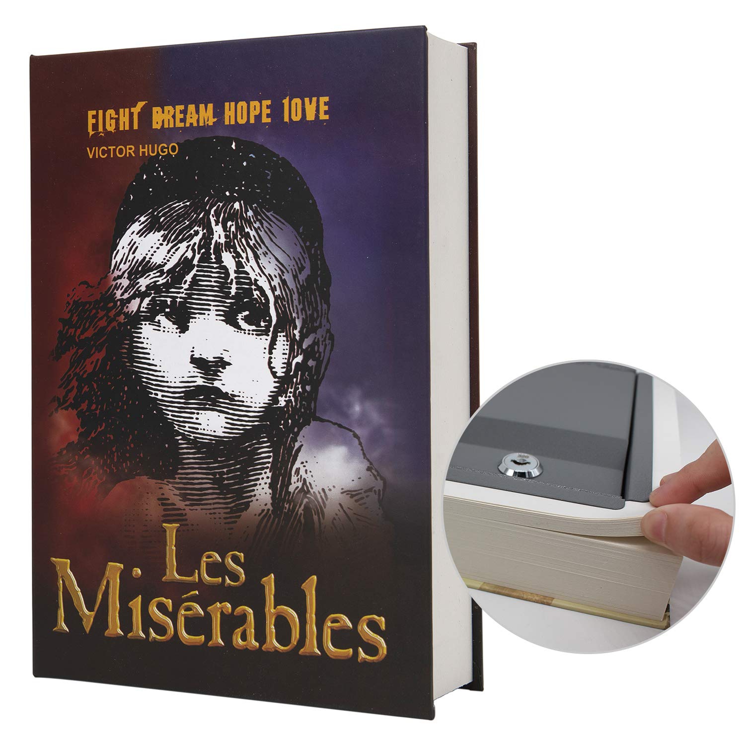 Real Paper Diversion Book Safe Storage Box, Dictionary Secret Safe with Code Lock/Key, flip Book Hidden Safe (M Key, Les Miserables)