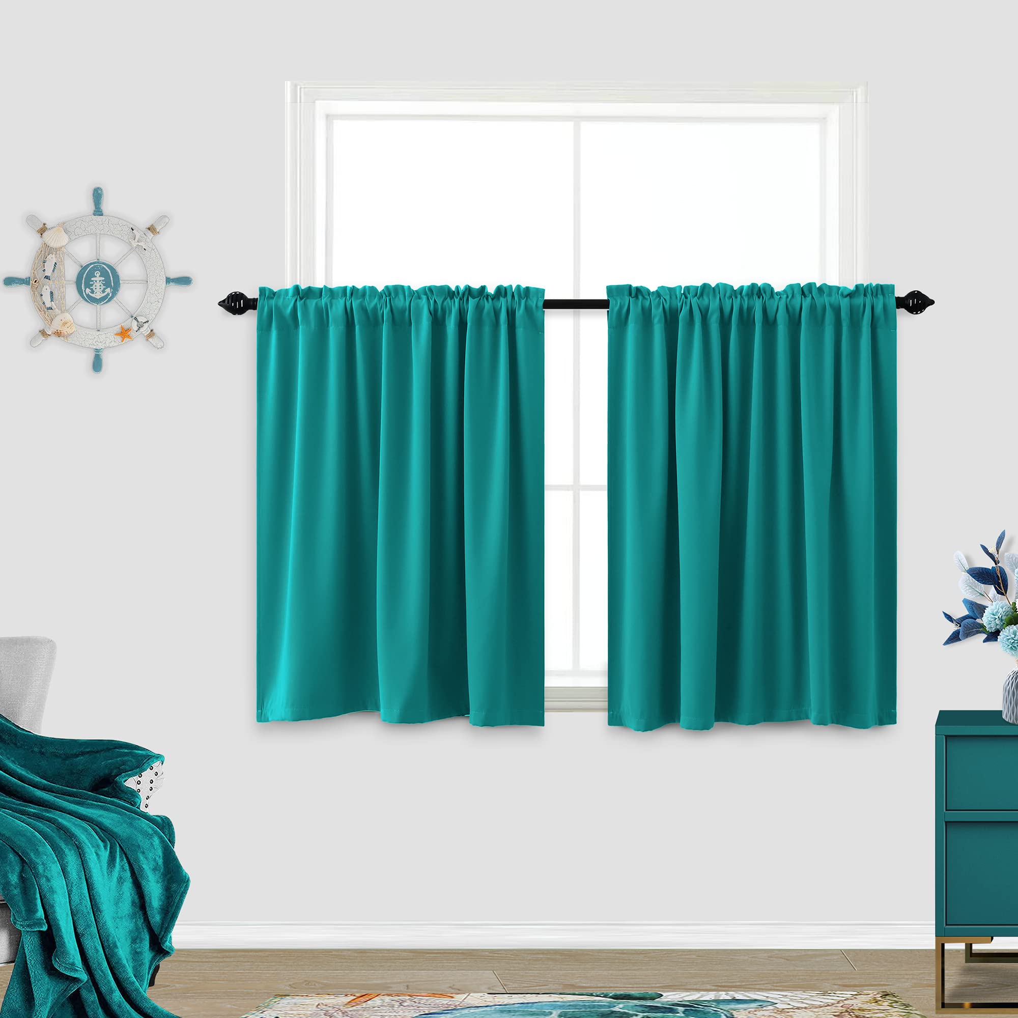 KOUFALL Laundry Room Cover Up Curtains for Shelves and Storage Privacy Short Small Blackout Curtains to Hide Clutter Washer and Dryer Washing Machine Storage Boxes — image 1