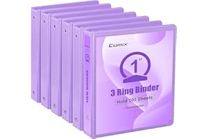 COMIX Standard 3 Ring Binder 1 inch with Clear View Cover, 1" Round Ring View Binder Holds 200 Sheets of US Letter Size Paper for School Office Supplies, 6 Pack (Pale Purple)