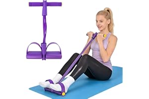 Qancekoo Multifunction Fitness Tension Exercise Rope, 6-Tube Resistance Band Elastic Yoga Foot Pedal Puller Abdominal Trainer