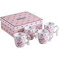 London Boutique Tea Coffee Cup Mug Set in Gift Box Vintage Shabby Chic Fine China Porcelain Rose Pink 11oz