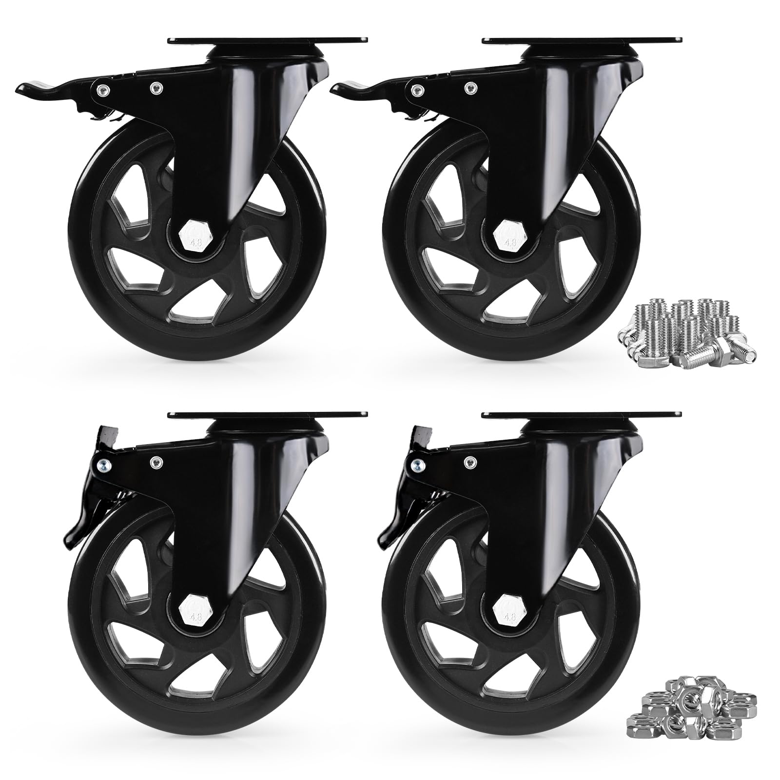Caster Wheels, Heavy Duty 5 Inch Casters Set of