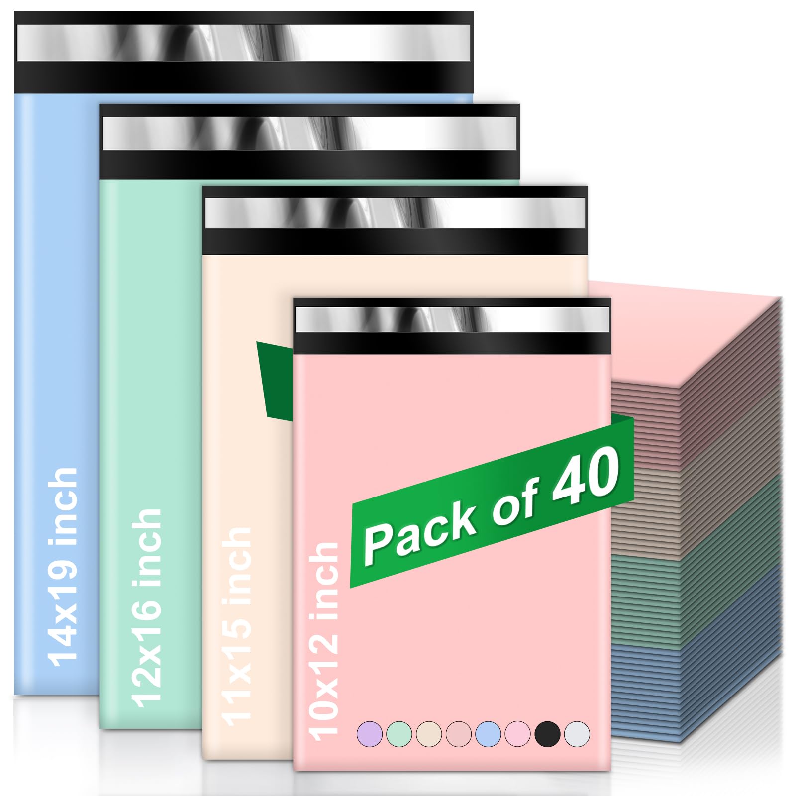 Wanxida 40pcs Colored Mailing Bags Vinted Parcel Bags, Waterproof and Non-Transparent Padded Shipping Bags for Clothing, Boxes and Other Products (4 Sizes)