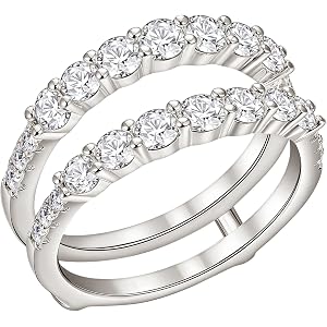 Wuziwen Ring Enhancer for Engagement Rings Two Rows Wedding Bands for Women | D Color VVS1 Clarity Moissanite/Premium Cubic Z