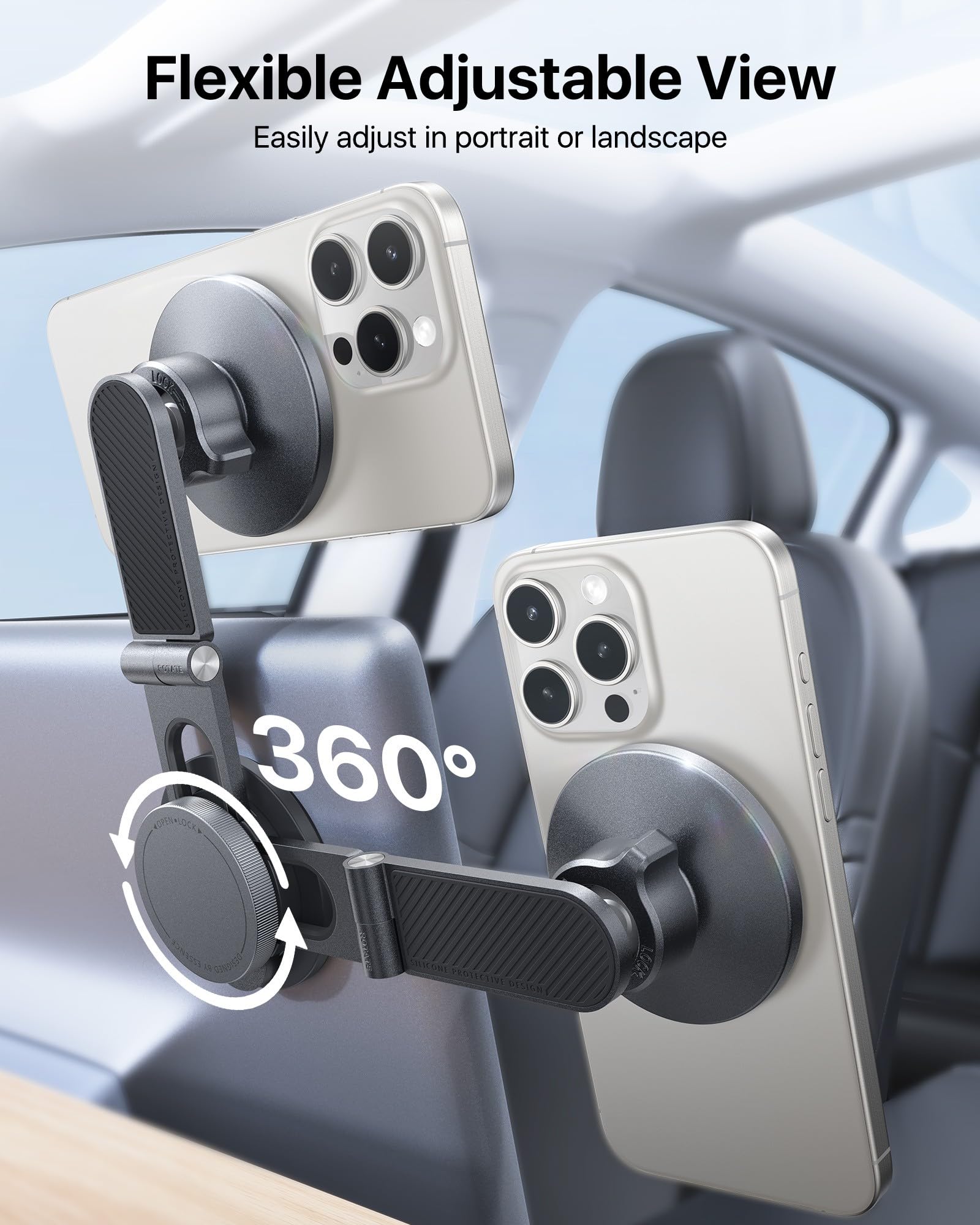 andobil Upgrade Tesla Phone Mount [Strong Magnet & Foldable] MagSafe Car Mount for Tesla New Model Y Juniper Model 3, 360° Adjustable Tesla Phone Holder fits iPhone 17 16 15 Pro Max, Tesla Accessories
