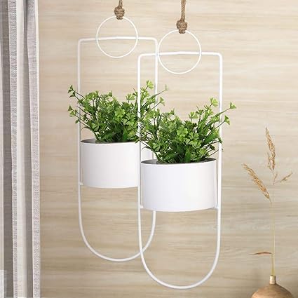 Truphe Metal Hanging Planters for Indoor and Outdoor ( Set of 2 ) - White