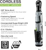 WORKPRO 12V Cordless Ratchet Wrench Set 3/8" with 7 Sockets, 2 Batteries view 2
