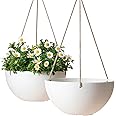 LA Jolie Muse Hanging Planter - 10 Inch Hanging Planters for Indoor Plants, Hanging Pots for Plants Indoor Outdoor, Set of 2, White