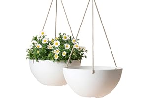 LA Jolie Muse Hanging Planter - 10 Inch Hanging Planters for Indoor Plants, Hanging Pots for Plants Indoor Outdoor, Set of 2, White