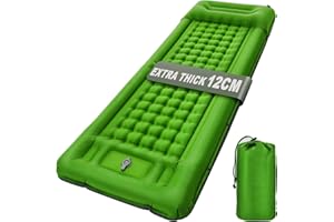 Ultra Thick Inflatable Sleeping Pad Single Camping Air Mattress with Pillow & Built-in Foot Inflation Pump, Compact for Ourdo