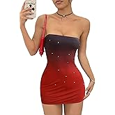 XIITYMU Tube Top Dresses for Women Sexy Sleeveless Strapless Bodycon Cocktail Party Short Summer Mini Dress