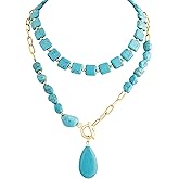 MINACHI Created Turquoise Long Necklace, Irregular Shape Beads, Bohemian Vintage Ethnic Style Jewelry for Women