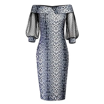 XuxMim Womens Vintage Schulterfrei Spitze Leopardenmuster Party Abend Prom Swing Dress