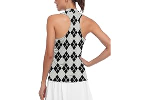 Soneven Women's Sleeveless Golf Shirts Printed Moisture Wicking V Neck Golf Polo Shirts Racerback Golf Tank Tops