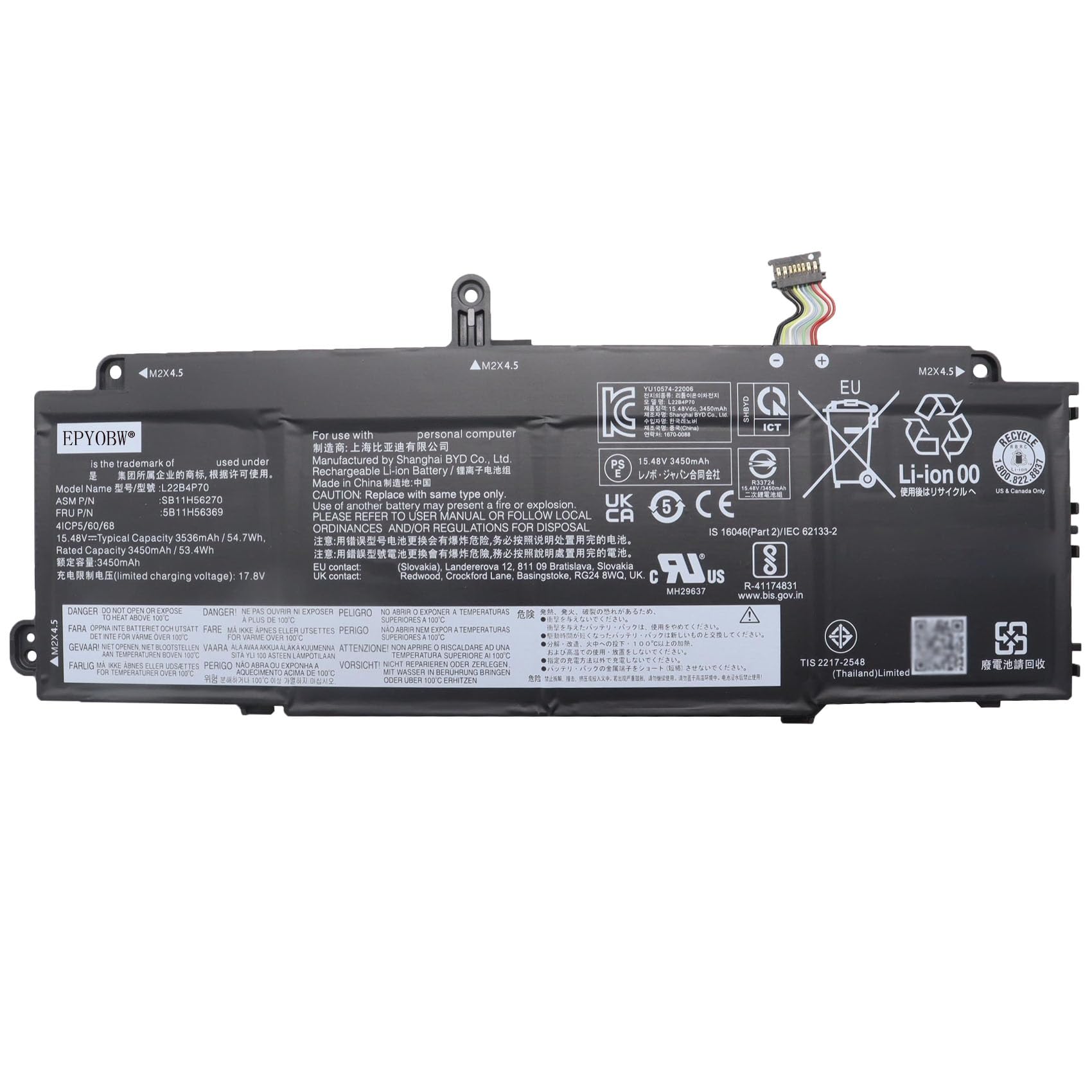 Photo 1 of EPYOBW L22B4P70 Laptop Battery 54.7Wh Compatible with Lenovo ThinkPad X13 Gen 4 / ThinkPad X13 Yoga Gen 4 / ThinkPad X13 Gen 5 / ThinkPad X13 2-in-1 Gen 5 Series L22D3P76 L22C4P70 L22C3P74 L22M3P76