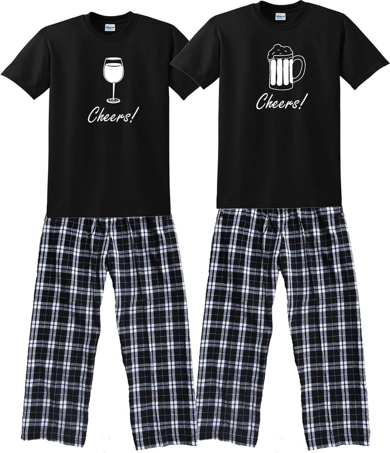Wine Glass Pajama Set Adult Large, BW Plaid Pant at Amazon Women’s Clothing store