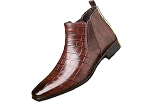 MVIOBUY Men's Leather Print Slip On Chelsea Boots Comfortable High Top Pointed Toe Elastic Band Pull On Business Casual Dress Ankle Boots
