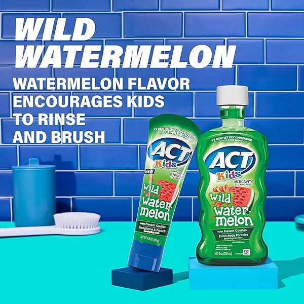 ACT KIDS ANTICAVITY FLUORIDE RINSE WILD WATERMELON 16.9 FL. OZ. ACCURATE DOSING CUP, ALCOHOL FREE