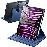 JETech Rotating Case for iPad Pro 12.9-Inch (2022/2021/2020/2018) with Pencil Holder, 360 Degree Rotation Protective Stand Cover Clear Back, Auto Wake/Sleep (Navy)